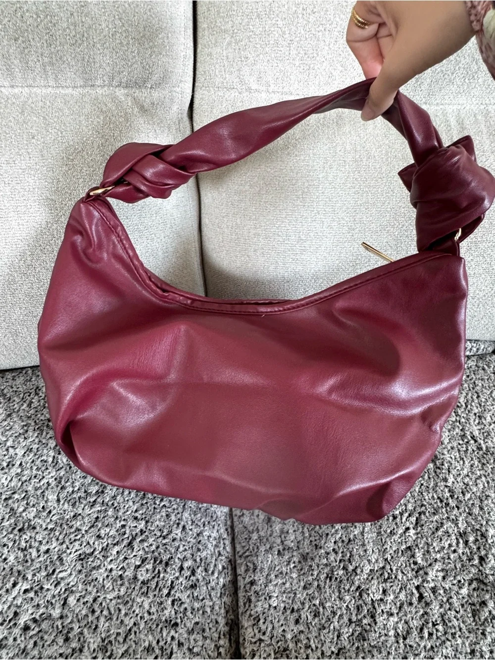 Giselle Paris Burgundy Knotted Hobo Shoulder Bag Faux Leather Slouchy Purse NWT